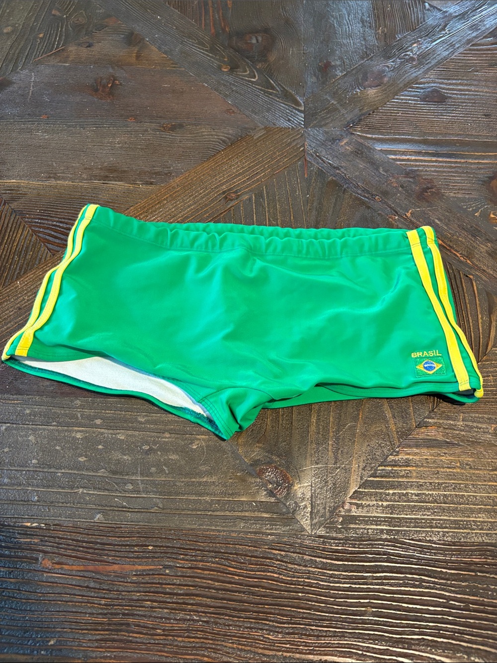 Green Brasil Swim Trunks with Yellow Trim